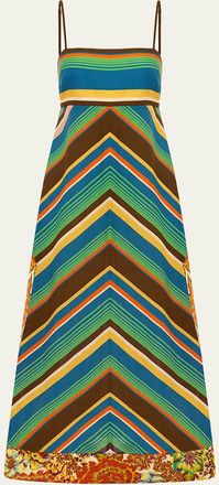 Alemais Charlie Chevron-Print Linen Midi Dress