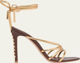 Gianvito Rossi 105mm Metallic Leather Ankle-Tie Sandals