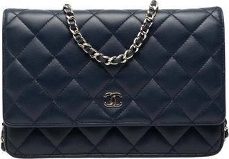 Chanel Pre-owned Quilted Leather Wallet - Dames - Vintage Schoudertas - Blauw - ONE Size - Leer - Vintage