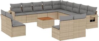 vidaXL Set Sof&aacute;s Jard&iacute;n 14 Pzas Y Cojines Rat&aacute;n Sint&eacute;tico Beige Mezcla Vidaxl