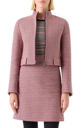Akris Houndstooth Virgin Wool Crop Jacket in Black-Vermillion-Cream at Nordstrom, Size 4