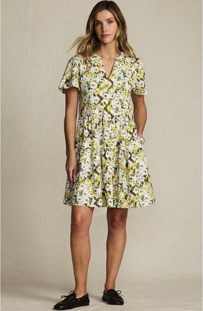 Lands End Cotton Jersey Tiered Mini Dress in Vintage Lime Daisy Floral at Nordstrom, Size X-Small