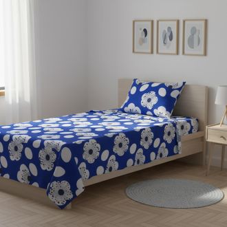 KASANOVA Completo letto singolo blu fiori bianchi