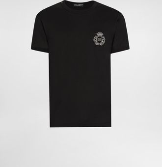 Dolce & Gabbana Cotton T-shirt With Heraldic Patch - Man T-shirts And Polos Black 44