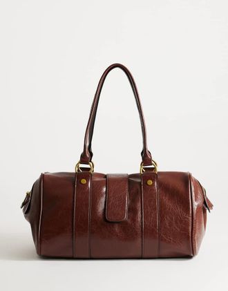 Topshop Borsa a spalla color cioccolato con dettagli in metallo e design a forma di cappello a bombetta-Marrone