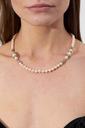 Alessandra Rich Necklace With Artificial Pearl, Womens, Cream