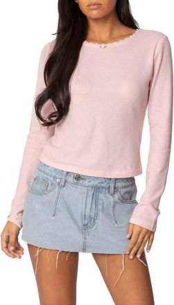 Edikted Rosemarie Waffle Knit Long Sleeve Top in Pink at Nordstrom, Size X-Small