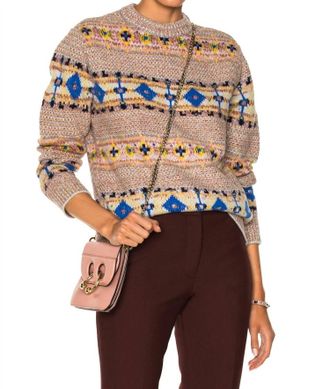 Victoria Beckham Pre-Loved Intarsia Wool & Alpaca Blend Jumper In Beige/blue
