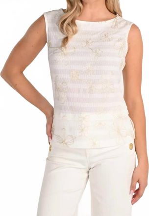 Frank Lyman Design Elegant Woven Metallic-Accent Top In Off White/gold