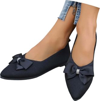 Generic Timeless Everyday Casual Flat Shoes with Bow for Women - Comfortable Slip-On Flat Footwear Suitable for Work and Weekend Versatile All-Day Wear (Black