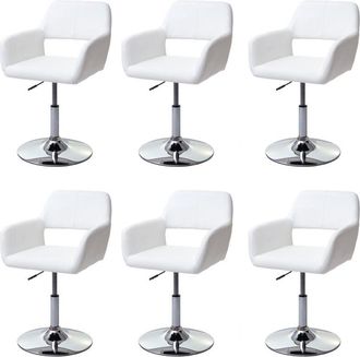 Hhg Hhg - Lote De 6 Sillas De Comedor 926 Iii, Silla De Cocina, Retro A&ntilde;os 50, Polipiel, Blanco, Base Cromada