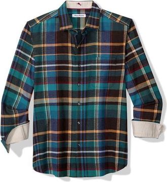 Tommy Bahama Palonia Plaid Flannel Button-Up Shirt in Ebony at Nordstrom, Size Xx-Large