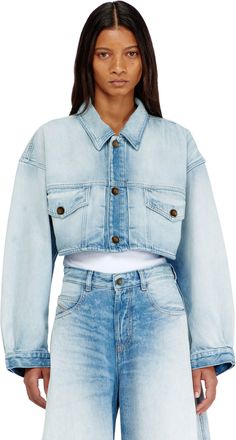 Diesel Oversized cropped trucker jacket - Denim Jackets - Woman - Blue