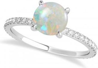 Allurez Round Opal & Diamond Hidden Halo Engagement Ring Platinum (1.68ct)