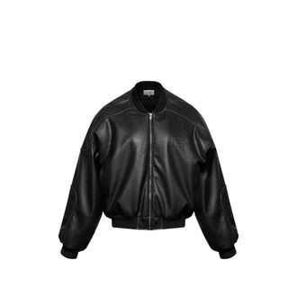 Maison Margiela Faux Leather Jacket With Rib-knit Trim