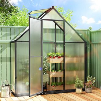 OUTSUNNY Polycarbonate Greenhouse Garden Green House with Swing Door, Black