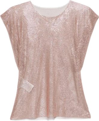 Alberta Ferretti Shimmering Pink Mesh Top with Boxy Silhouette