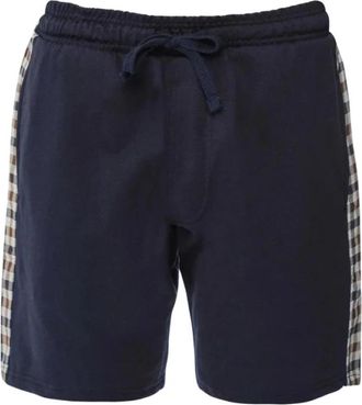 Aquascutum Check Details Sweat Shorts Donker Marine - Heren - Korte Broeken - Blauw - L - Katoen - Korte Broeken