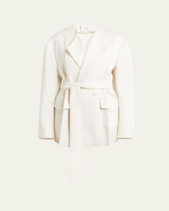 SETCHU No Collar Origami Belted Wool Jacket