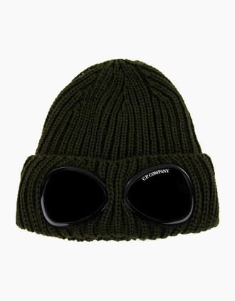 C.P. Company Mens Cp Company Undersixteen Kids Merino Wool Goggle Beanie Khaki 683 - Black - Size: S
