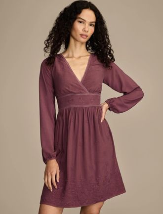 Lucky Brand Womens Long Sleeve Cutwork Mini Dress