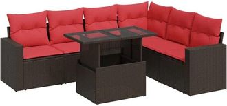 vidaXL 7 Piece Garden Sofa Set with Cushions Grey Poly Rattan Acacia Vidaxl