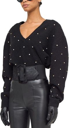 Ronny Kobo Wool-Blend Corin Crystal Knit V-Neck Top