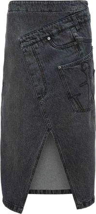 J.W.Anderson Gedraaide Denim Midi Rok - Dames - Spijkerrokken - Grijs - S - Denim - Rokken