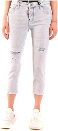 Dsquared2 Ripped Button-Fly Jeans met Zakken - Dames - Cropped Jeans - Blauw - S - Katoen - Jeans
