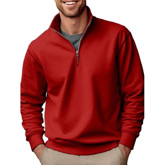 Generic Mens 1/4 Zip Sweatshirt, Mens Plain Sweatshirt Mens Casual Long Sleeve Sweatshirts Lightweight Pullover Shirts Quarter-Zip Basic Tops Polo Neck Loose 