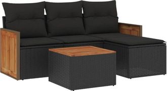 vidaXL Set De Muebles De Jard&iacute;n 5 Pzas Y Cojines Rat&aacute;n Sint&eacute;tico Negro Vidaxl