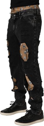 Dolce & Gabbana Mens Black Distressed Cotton Straight Denim Jeans Clothing
