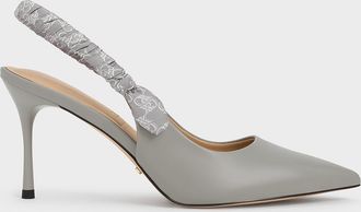 Charles & Keith Tully Leather Ruched Print Slingback Pumps