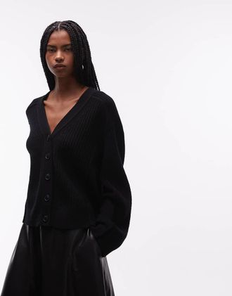 & Other Stories Cardigan in pura lana a coste nero-Bianco