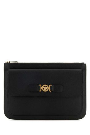 Versace Black leather large Medusa Biggie clutch