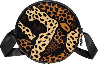 Generic Circle Crossbody Bag for Women, Leopard Spots Small Sling Bag Daypack with Zipper Adjustable Shoulder Straps Casual Ladies Girls Round Purse