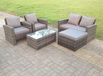 Fimous 5 Seater Grey Mixed High Back Rattan Sofa Set Coffee Table Garden Furniture Outdoor in Dark Grey