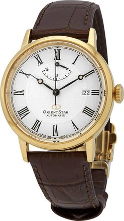 Orient Star Automatic White Dial Brown Leather Mens Watch RE-AU0001S00B