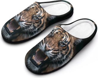 Generic Tiger Roaring Slippers Men Winter Warm Cotton Anti-Slip Indoor Slip-Ons House Shoes