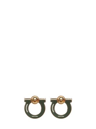 Ferragamo Womens Stud Earrings Gancini Gold Plexiglass