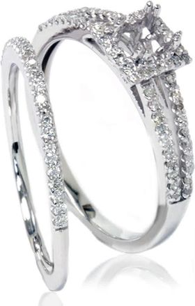 Pompeii3 3/8CT Split Shank Princess Cut Halo Engagement Ring Set Setting 14K White Gold Size Selectable