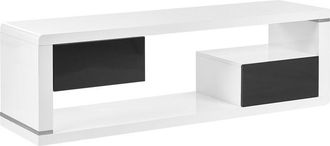 Beliani Beliani - Mueble Tv Blanco Negro 140 X 39 Cm Mdf Brillante Estante 2 Cajones Spokan