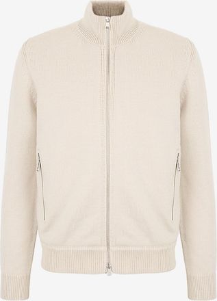 Moncler Schurwoll-Cardigan mit Leder und gestepptem Rücken