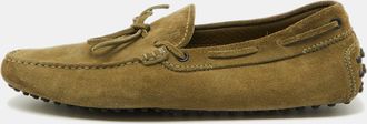Tod's Tods Light Olive Green Suede Bow Slip On Driver Loafers