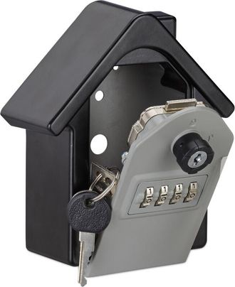 Relaxdays Relaxdays - 2 Guarda Llaves Casa, C&oacute;digo 4 D&iacute;gitos, Caja Seguridad Pared, Aluminio-acero, 15x13,5x7 Cm, Negro/gris