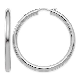 Diamond2Deal Sterling Silver 3.5x42mm Round Tube Hoop Earrings