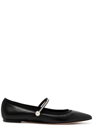 Aquazzura Aquazzura Romy Pearl-embellished Leather Flats - Black - 37 (IT37 / UK4)