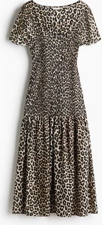 H&M Smocked-detail Dress in Light Beige/leopard Print at Nordstrom, Size Xx-Small