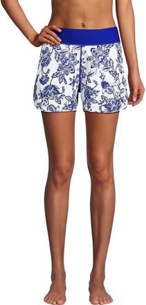 Lands End 3 Quick Dry Elastic Waist Board Shorts Swim Cover-up Shorts with Panty in White/blue Vintage Floral at Nordstrom, Size 14