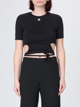Courr&egrave;ges T-shirts crop in cotone con logo